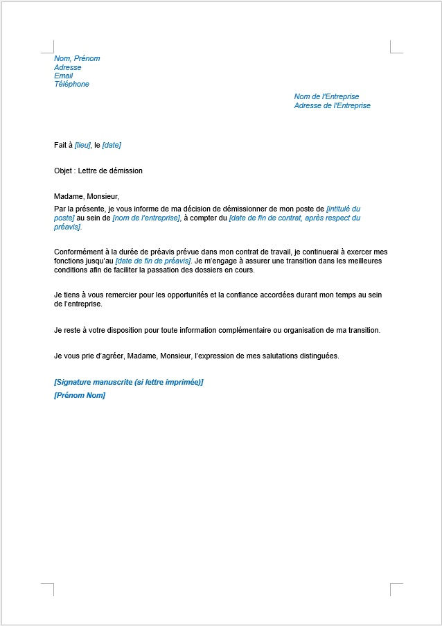 Lettre de démission