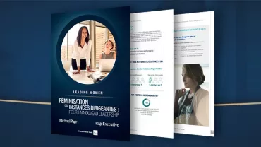 Couverture et pages d'un rapport sur le leadership féminin.