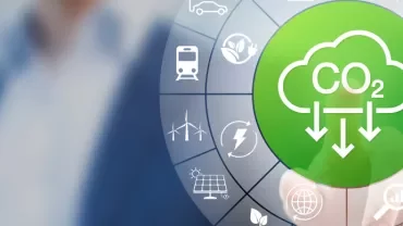 Icône de réduction de CO2 avec symboles d'énergie verte.