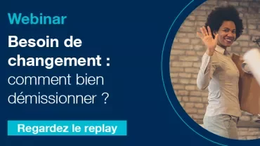 Affiche de webinar sur la démission avec personne souriante