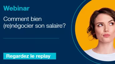 Annonce pour un webinar sur la négociation salariale avec une personne pensive en photo.