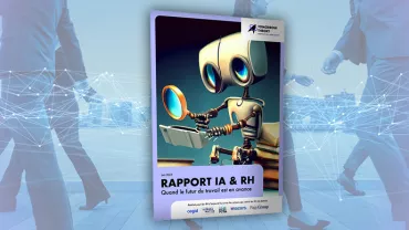Couverture du rapport sur l'IA et RH avec image d'un robot