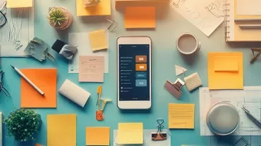 Table contenant des post-it, stylos et autres affaires pour travailler