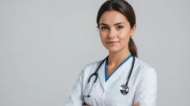Infirmier(ère) en tenue professionnelle, regard professionnel et bienveillant.
