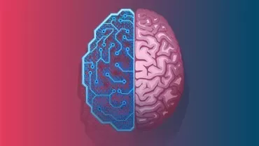 Illustration d'un cerveau, moitié numérique, moitié organique.