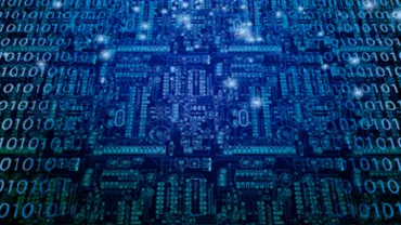 Image de circuits numériques avec des chiffres binaires.