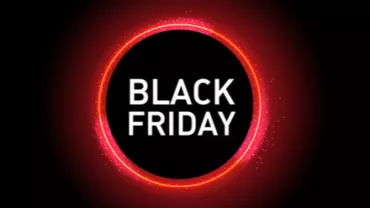Texte Black Friday sur fond noir avec cercle lumineux.