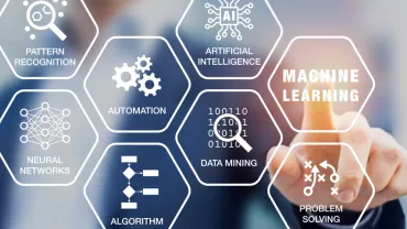 Écran tactile montrant des concepts d'intelligence artificielle.