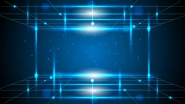 Lumières bleues et lignes créant un effet de grille futuriste.