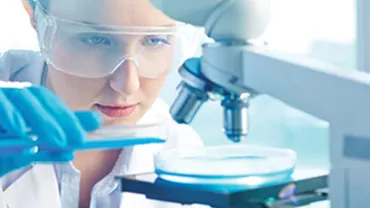 Scientifique en laboratoire examinant un échantillon.