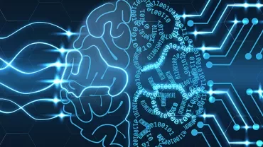 Illustration d'un cerveau avec des motifs numériques et circuits