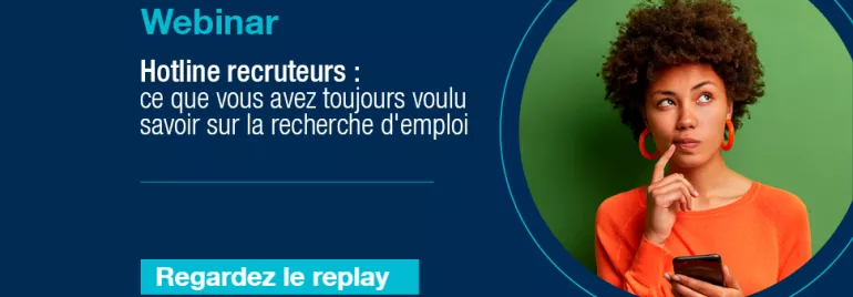Annonce pour un webinar sur la recherche d'emploi avec une personne pensive.