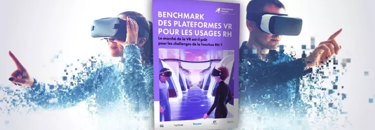 Personnes utilisant des casques VR avec un rapport sur la VR pour les ressources humaines.