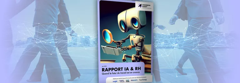 Couverture du rapport sur l'IA et RH avec image d'un robot
