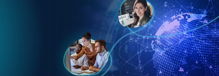 Collaborateurs travaillant ensemble sur un ordinateur