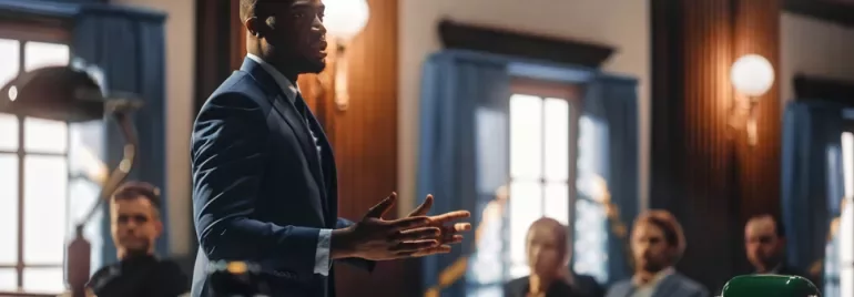 Plaidoyer d'un homme en cours de justice 