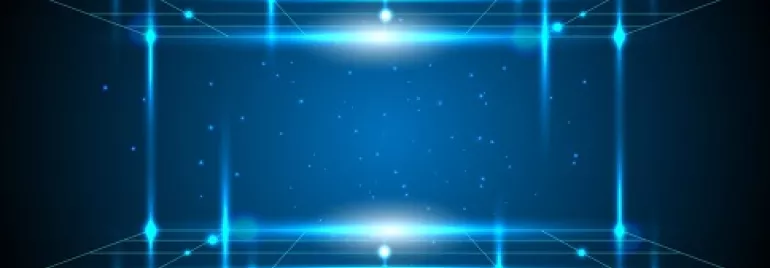 Lumières bleues et lignes créant un effet de grille futuriste.