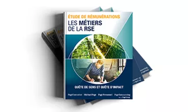 Couverture de livre sur les métiers de la RSE avec illustrations et texte coloré.