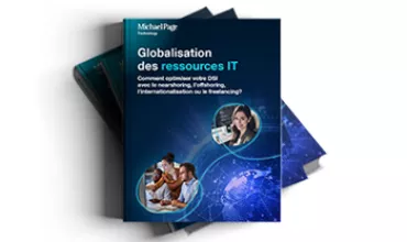Couverture de livre sur la globalisation des ressources IT avec des images et un fond bleu.
