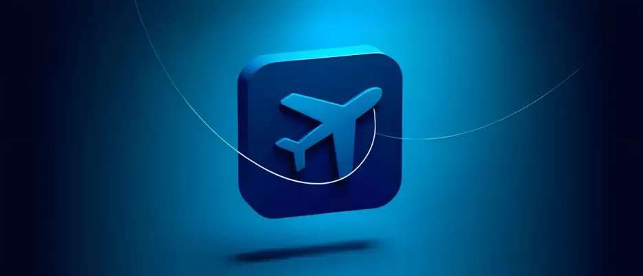 Une icône d'avion sur un fond bleu dégradé