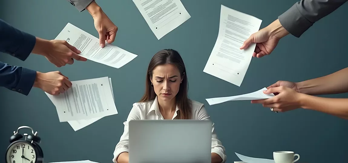 Image d'une feuille devant un ordinateur assaillie par de nombreuses solliciations au travail.